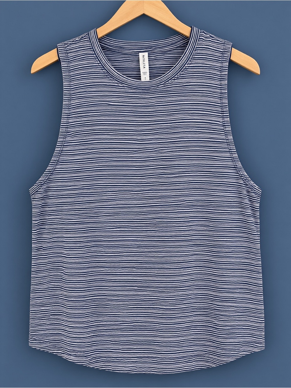 Athleta Blue and White Striped High-Neck Tank